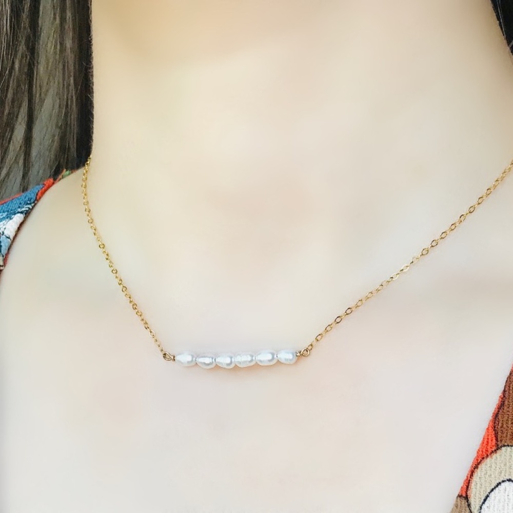 14K gold-filled pearl bar necklace
